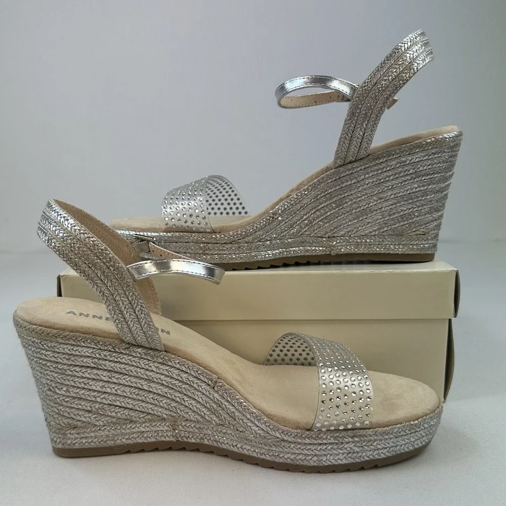 Anne Klein Shoes Women's Wella Wylie Rhinestone Sandal Platinum Size 10